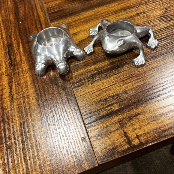 Restoration Hardware Frog & Turtle Aluminum Chrome Tea Light Candle Holders - Picture 2 of 7